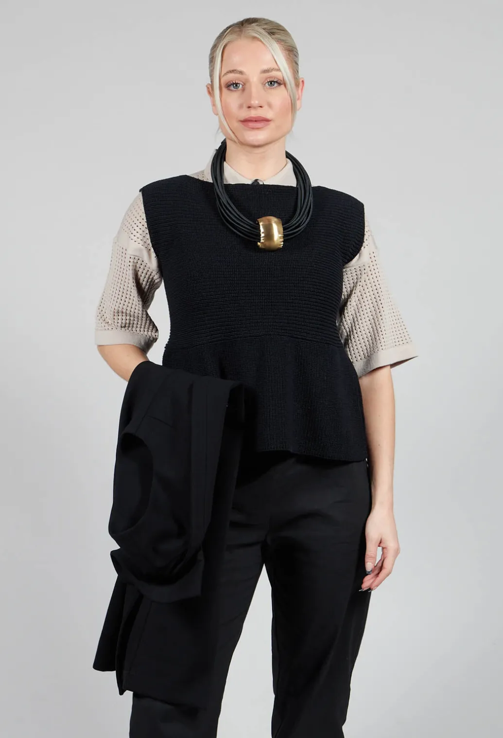 Peplum Sweater Vest in Black