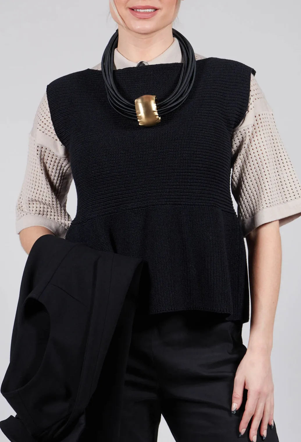 Peplum Sweater Vest in Black