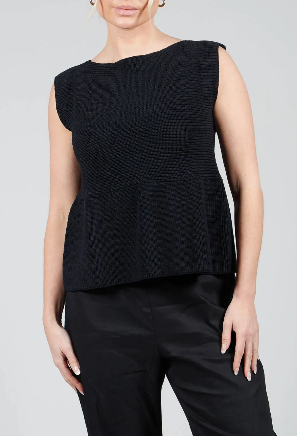 Peplum Sweater Vest in Black