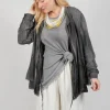 Peplum Tie Blouse in Lino Grey Storm