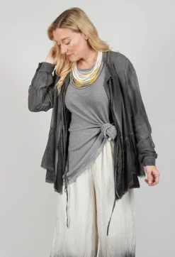 Peplum Tie Blouse in Lino Grey Storm