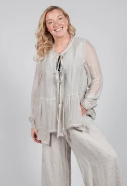Peplum Tie Blouse in Lino Desert