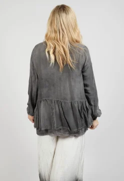 Peplum Tie Blouse in Lino Grey Storm