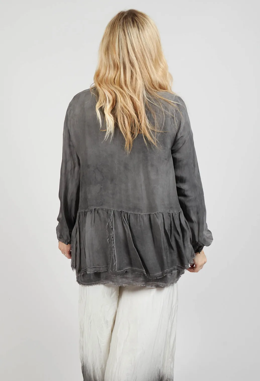 Peplum Tie Blouse in Lino Grey Storm