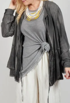Peplum Tie Blouse in Lino Grey Storm