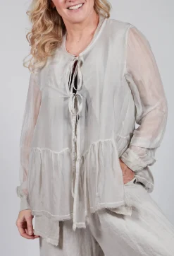 Peplum Tie Blouse in Lino Desert