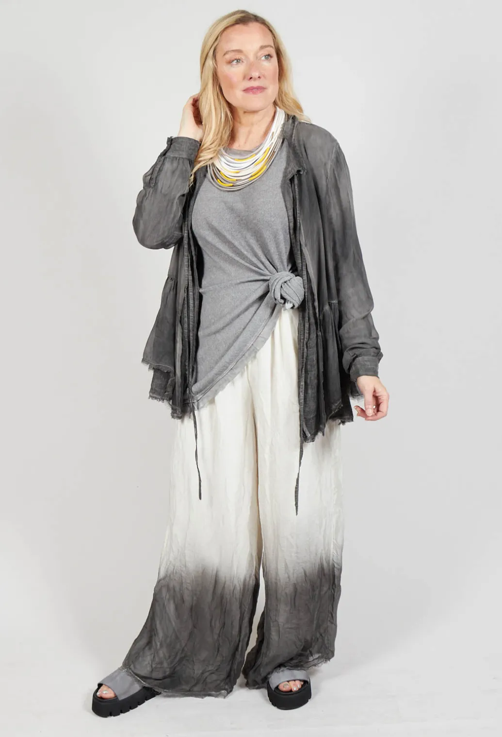 Peplum Tie Blouse in Lino Grey Storm