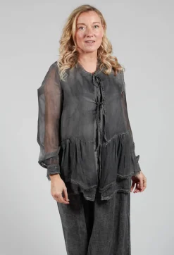 Peplum Tie Blouse in Lino Grey Storm