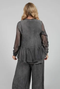 Peplum Tie Blouse in Lino Grey Storm