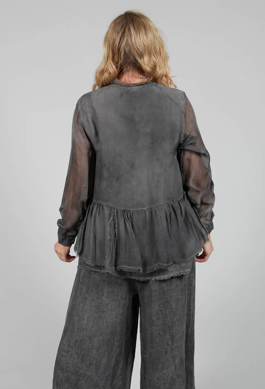Peplum Tie Blouse in Lino Grey Storm