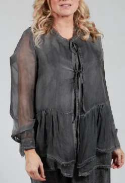 Peplum Tie Blouse in Lino Grey Storm