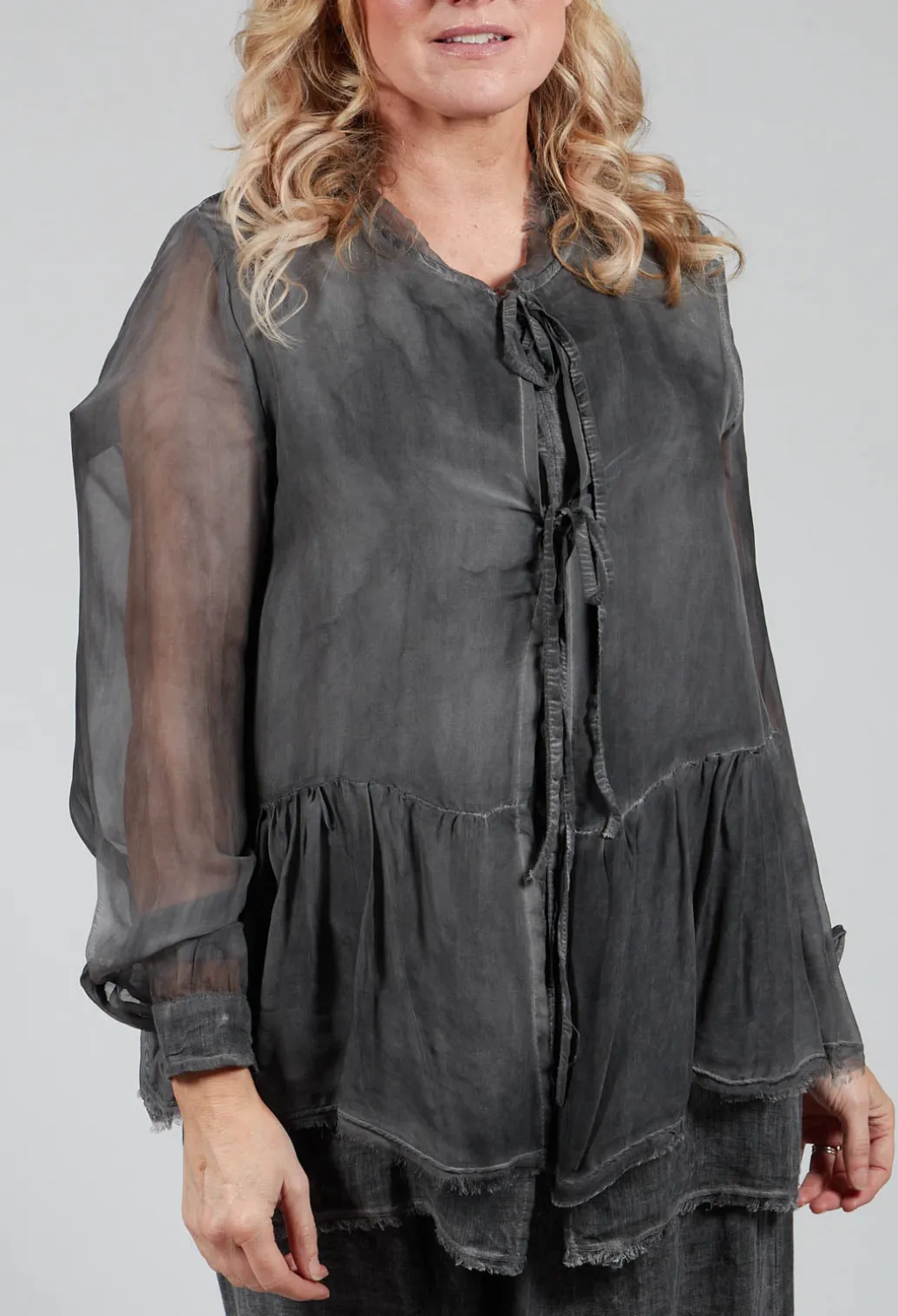 Peplum Tie Blouse in Lino Grey Storm
