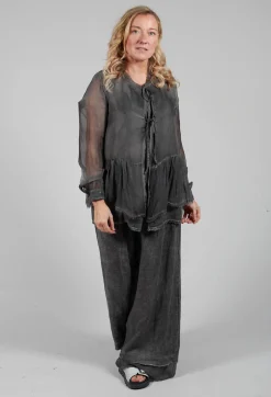 Peplum Tie Blouse in Lino Grey Storm