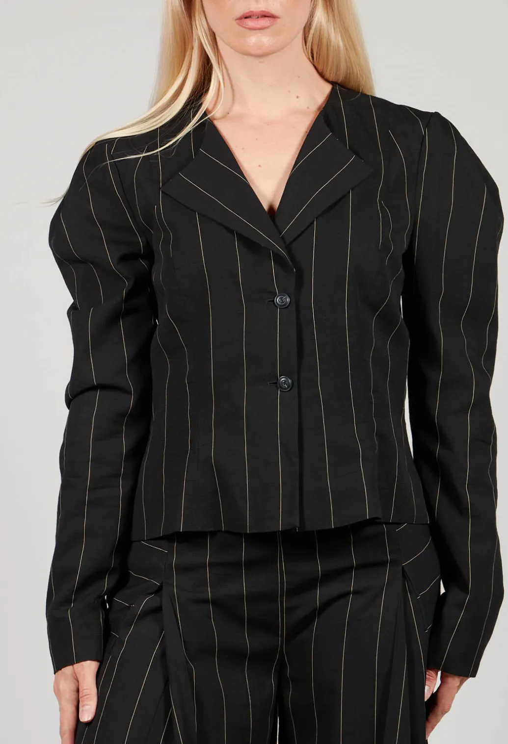Pinstripe Blazer in Nero