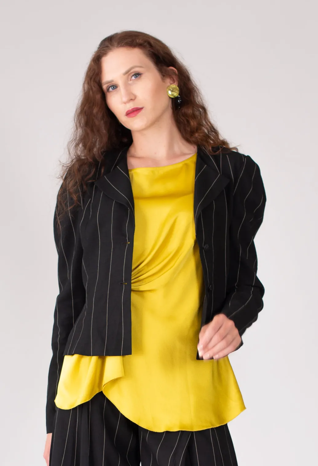 Pinstripe Blazer in Nero