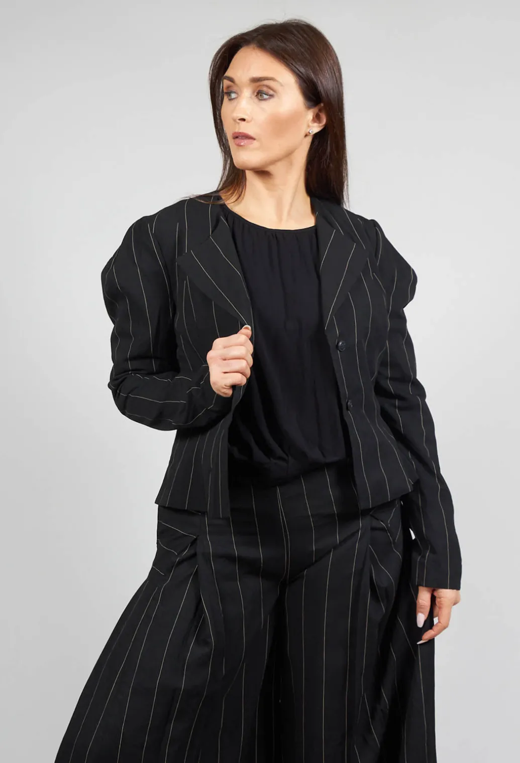 Pinstripe Blazer in Nero