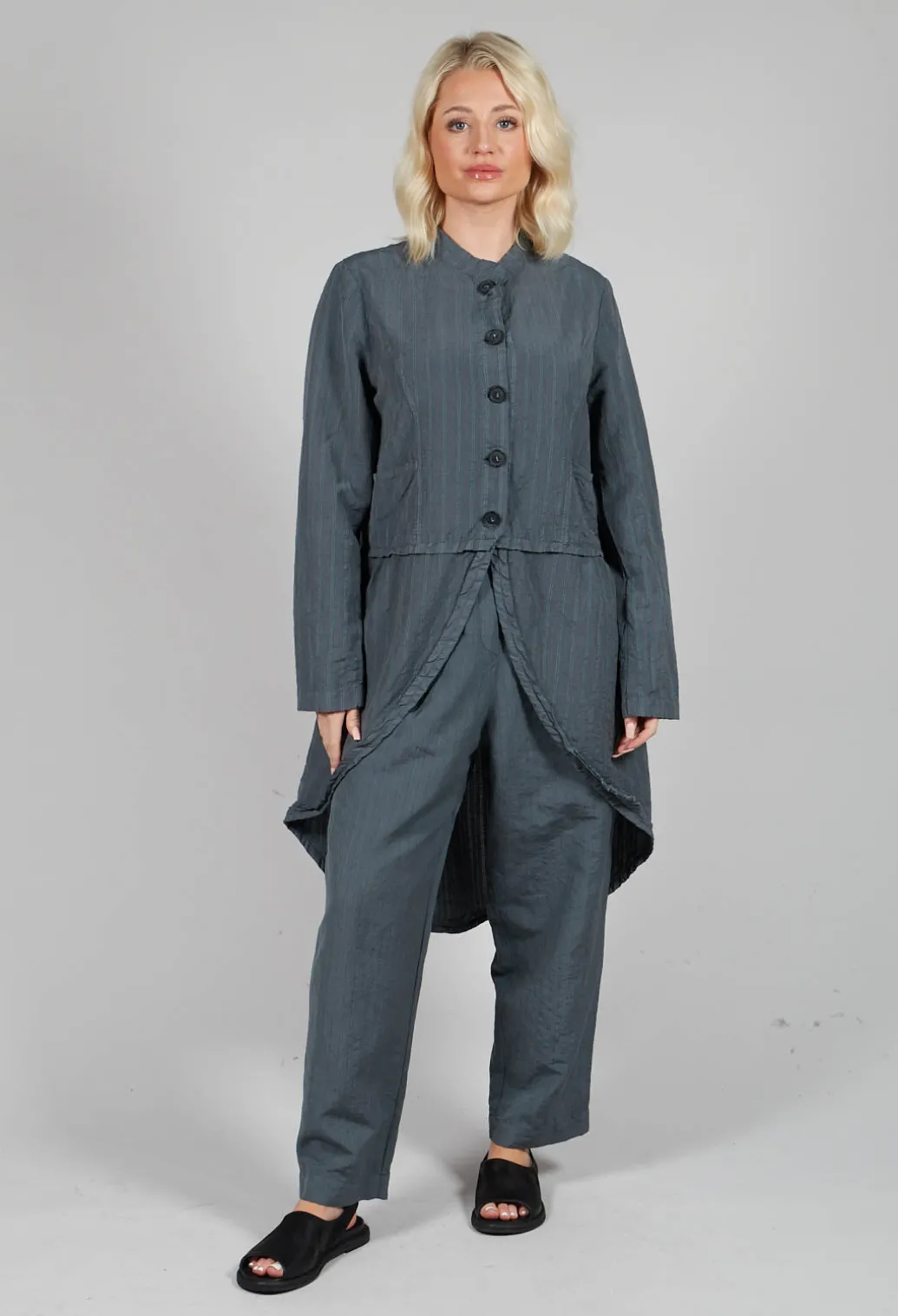 Pinstripe High-Low Jacket in Grey