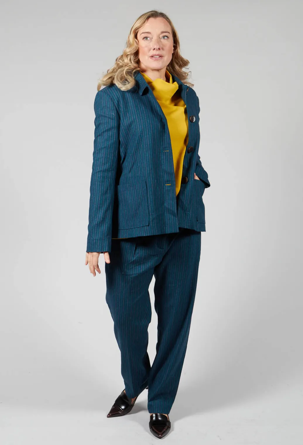 Pinstripe Jacket in Ocean Green