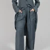 Pinstripe Patch Trousers in Grey