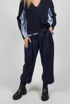 Pinstripe Tailored Trousers in Gessato Blue Nights