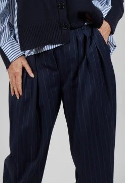 Pinstripe Tailored Trousers in Gessato Blue Nights