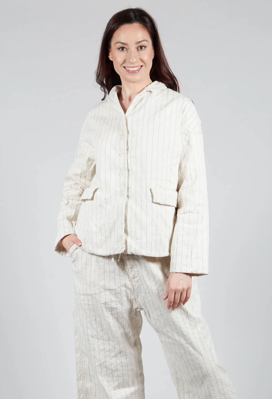 Pinstriped Loose Blazer in Natural