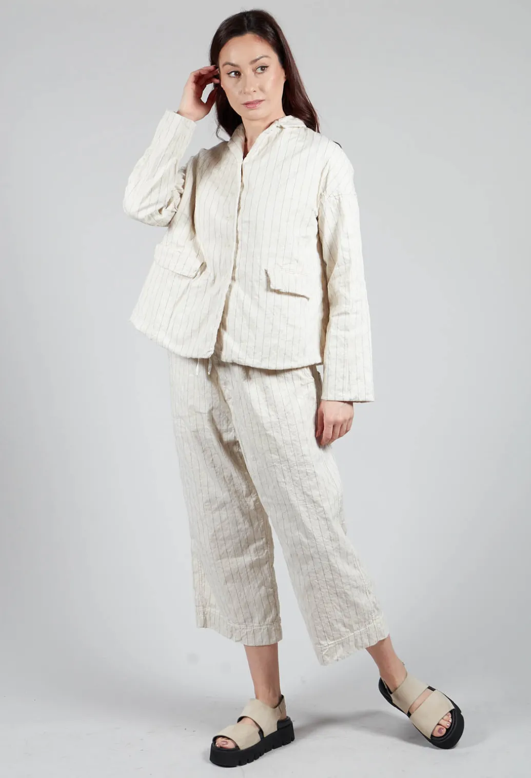 Pinstriped Loose Blazer in Natural