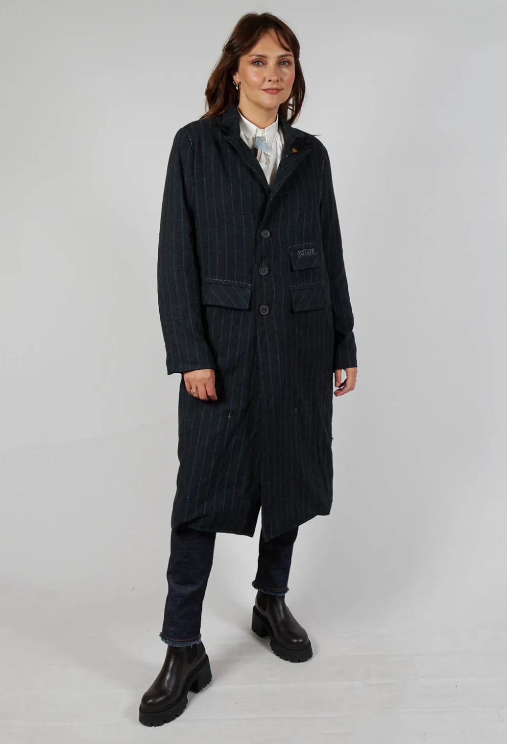 Pinstriped Pea Coat in Original Grey
