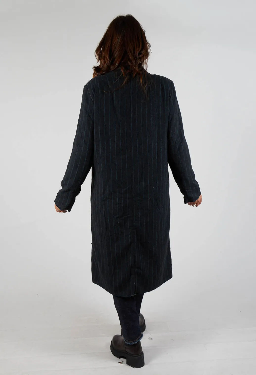 Pinstriped Pea Coat in Original Grey