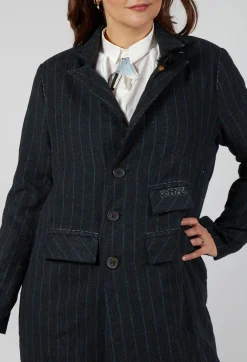 Pinstriped Pea Coat in Original Grey