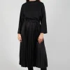 Pleated Dress with Overlay Top in Nero