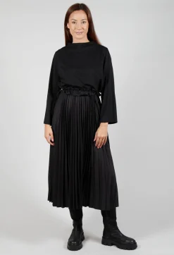Pleated Dress with Overlay Top in Nero