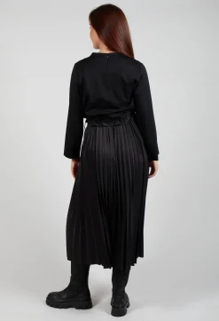 Pleated Dress with Overlay Top in Nero
