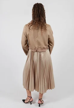 Pleated Dress with Overlay Top in Camel