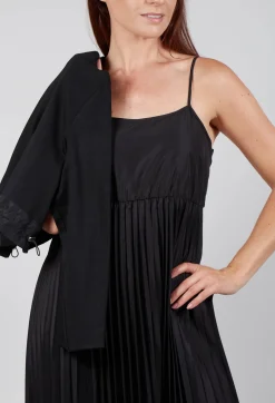 Pleated Dress with Overlay Top in Nero