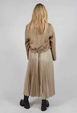 Pleated Dress with Overlay Top in Camel