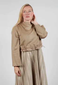 Pleated Dress with Overlay Top in Camel