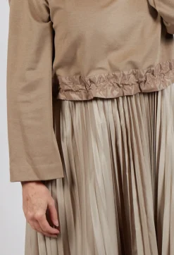 Pleated Dress with Overlay Top in Camel