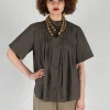 Pleated Front Blouse in Grey Brown