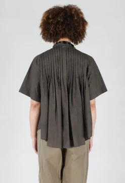 Pleated Front Blouse in Grey Brown
