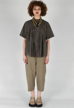 Pleated Front Blouse in Grey Brown