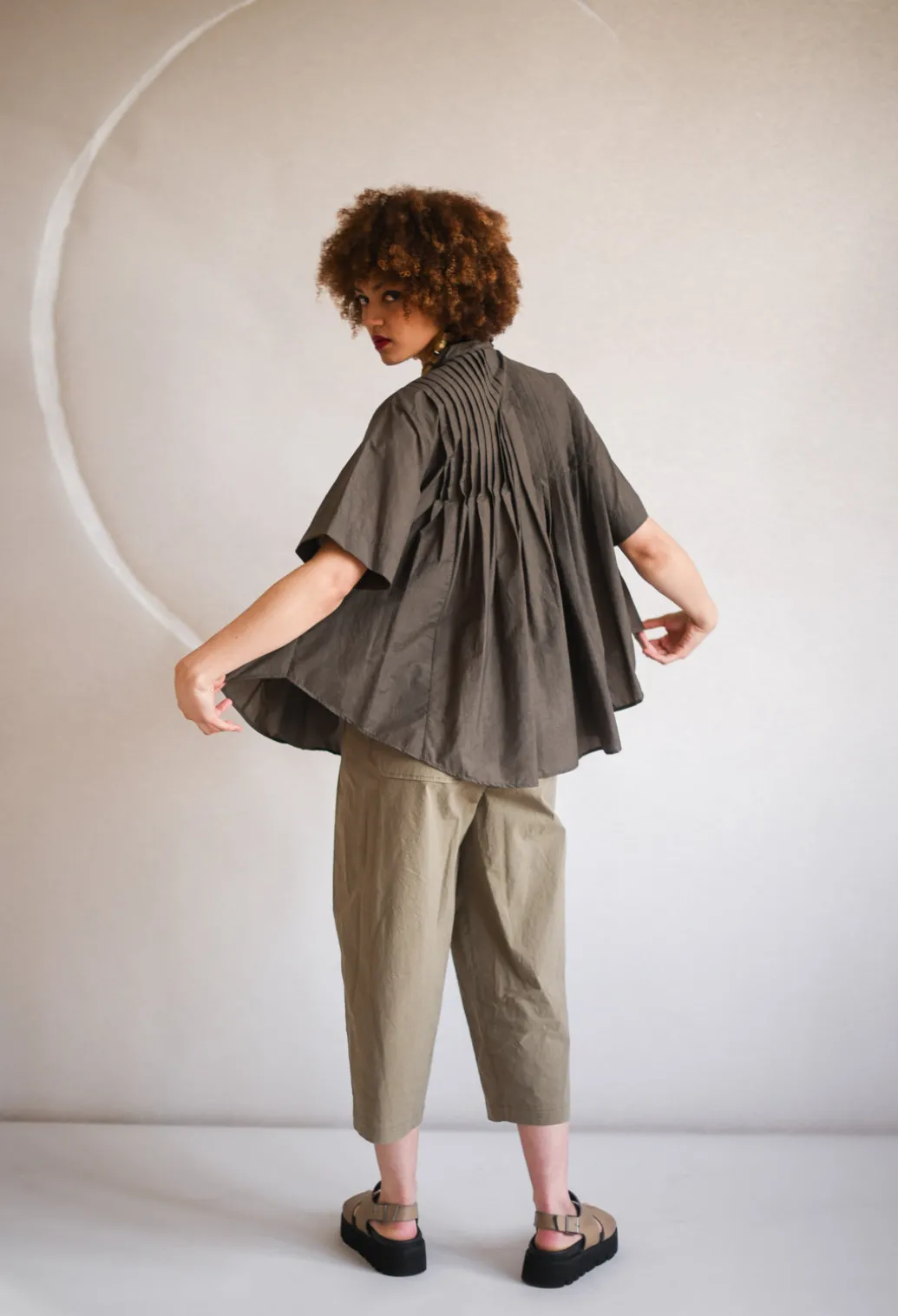 Pleated Front Blouse in Grey Brown