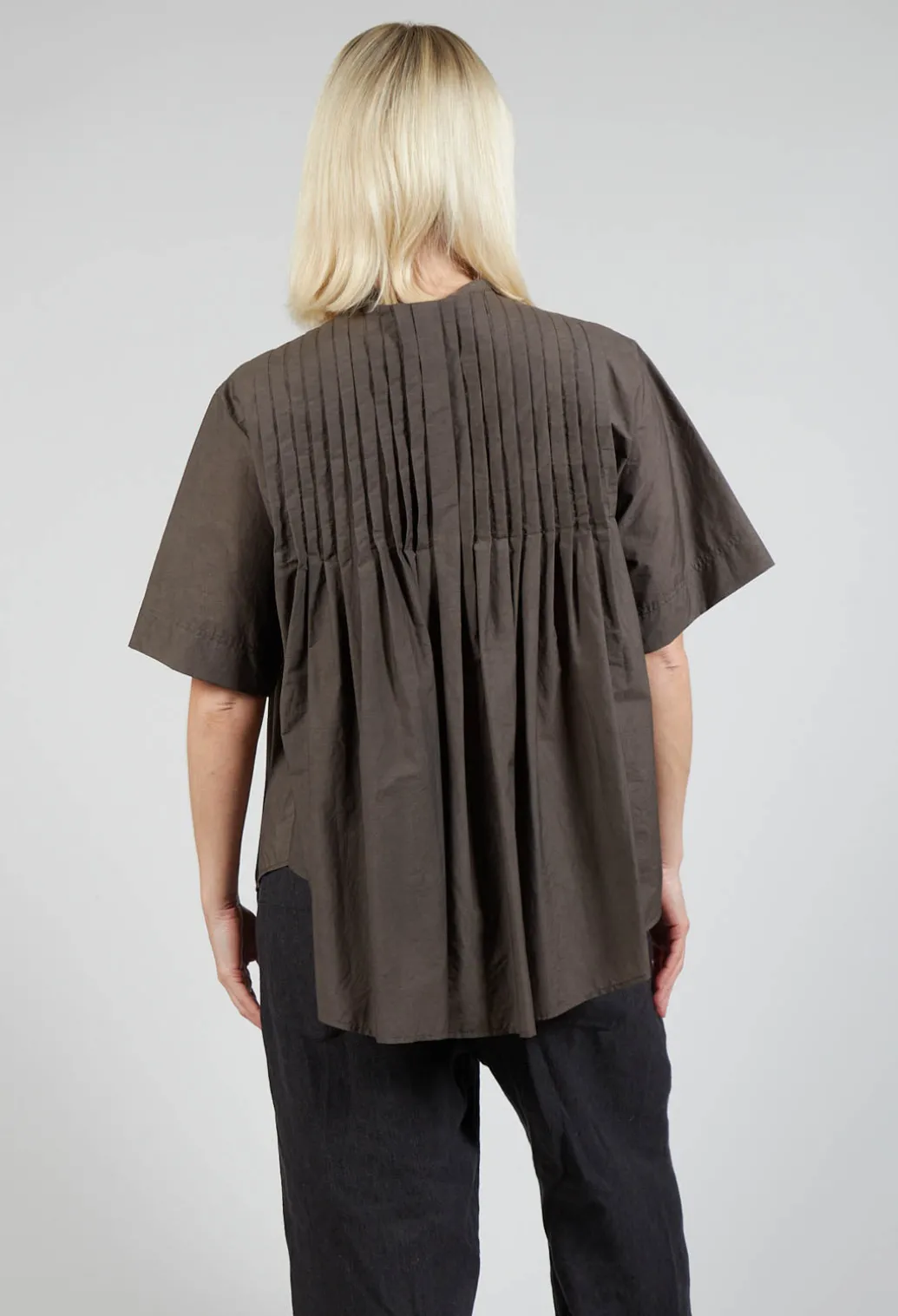 Pleated Front Blouse in Grey Brown