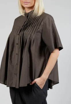Pleated Front Blouse in Grey Brown
