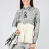 Pleated Hem Silk Shirt with Grey Marl Print
