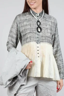 Pleated Hem Silk Shirt with Grey Marl Print