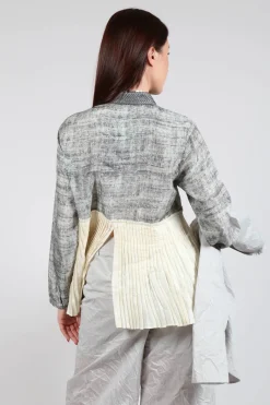 Pleated Hem Silk Shirt with Grey Marl Print