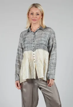 Pleated Hem Silk Shirt with Grey Marl Print
