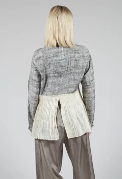 Pleated Hem Silk Shirt with Grey Marl Print