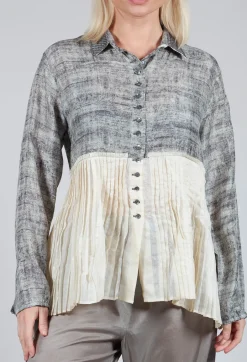 Pleated Hem Silk Shirt with Grey Marl Print
